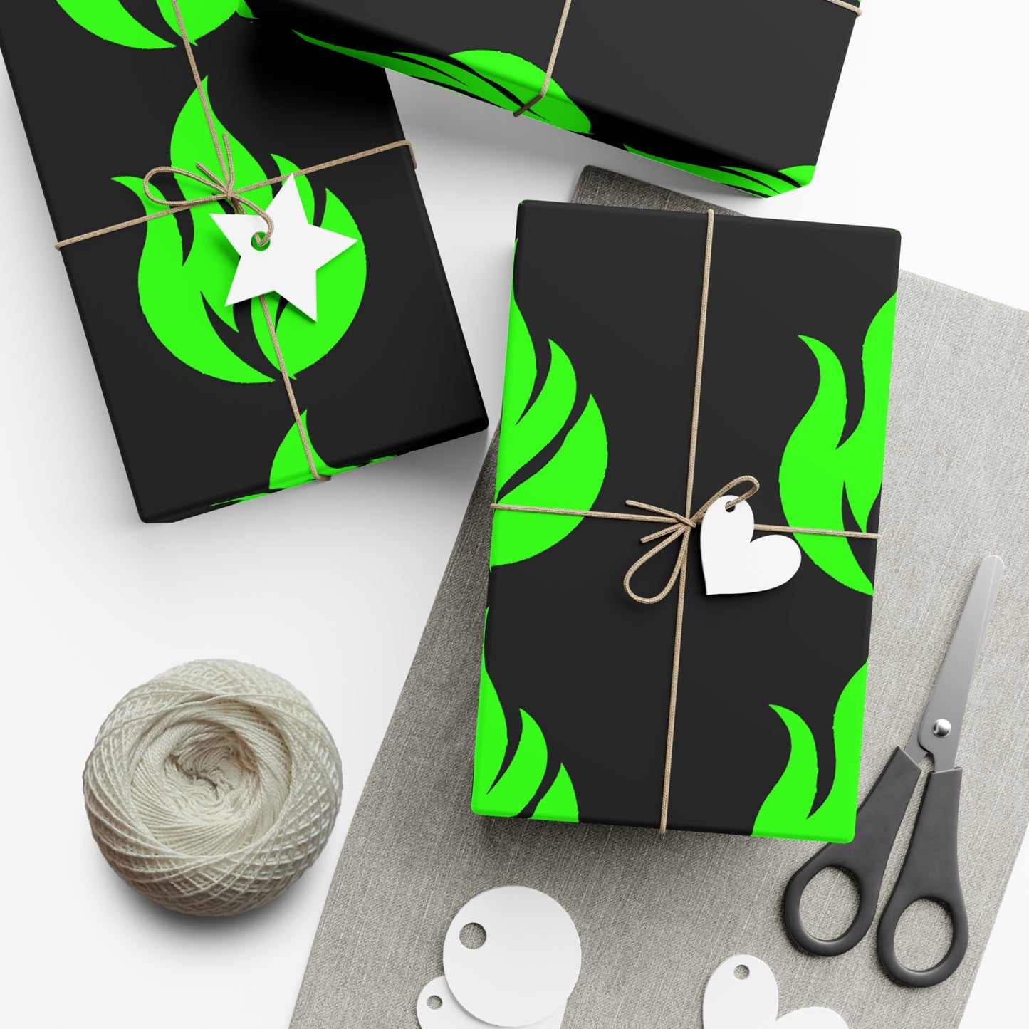 Papel de regalo Piktrik con diseño de ondas de llamas en verde neón
