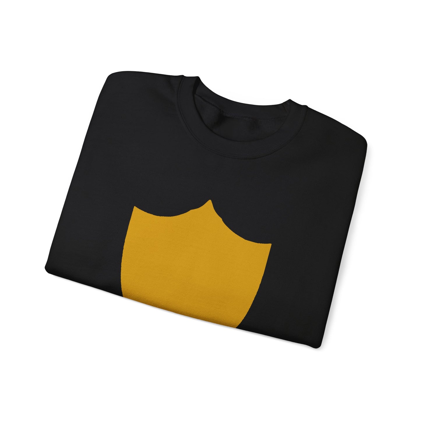 Sudadera unisex Piktrik Heavy Blend™ con cuello redondo y diseño de escudo en dorado (dorado) - Negro