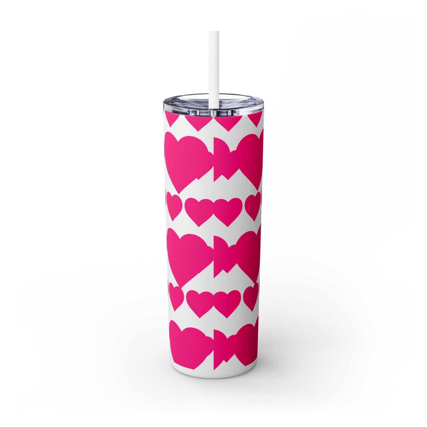 Vaso Piktrik Skinny de 20 oz – Diseño de corazón en rosa ShockaLad (rosa neón) – Blanco