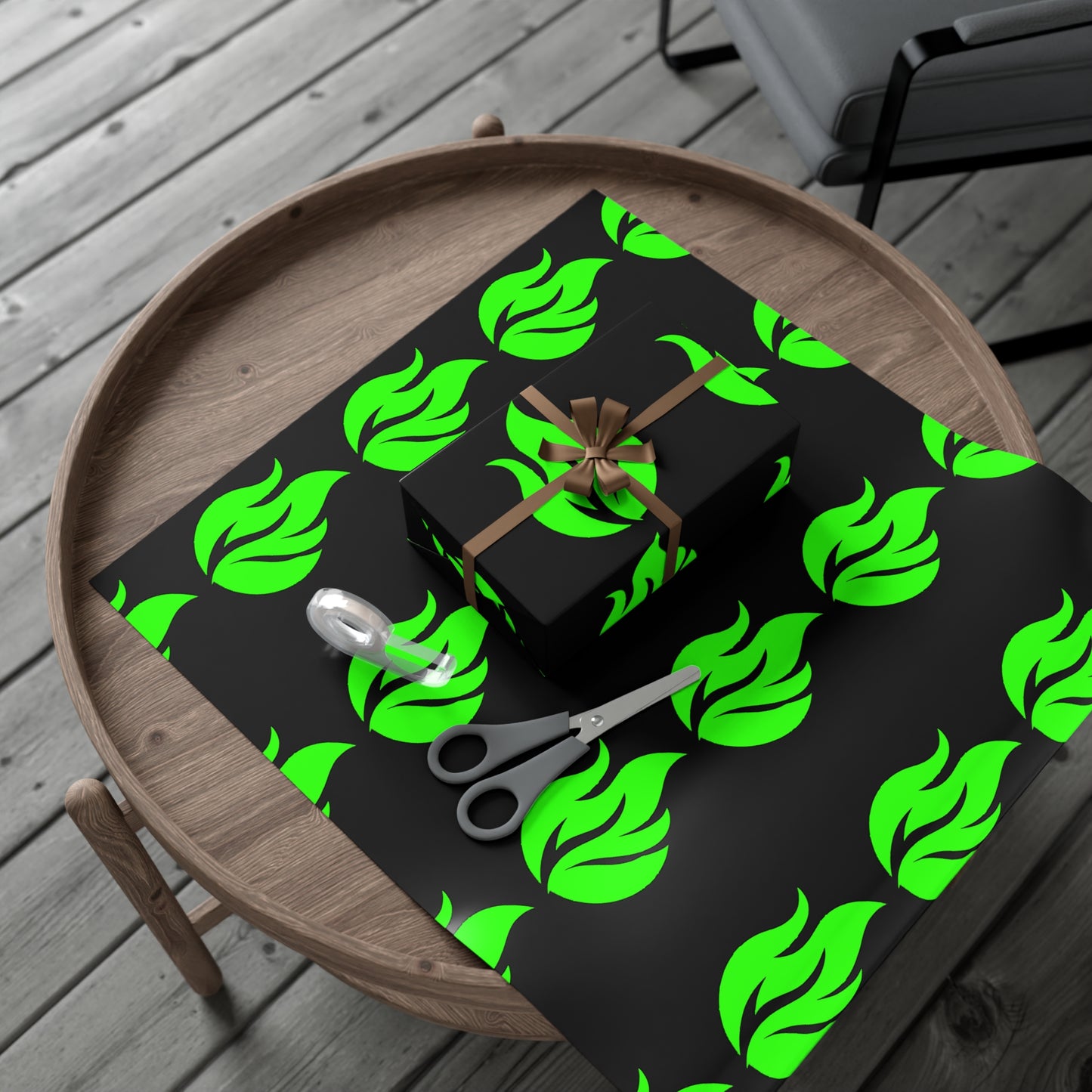 Papel de regalo Piktrik con diseño de ondas de llamas en verde neón