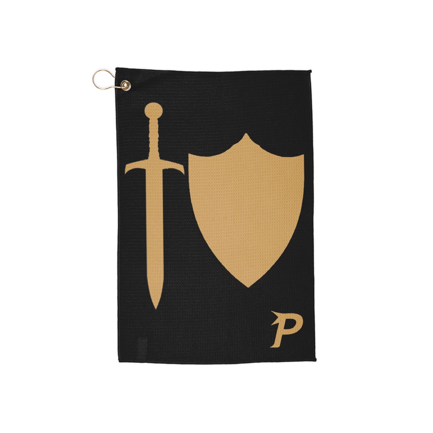 Toalla de Pickleball Piktrik – Diseño de espada con el logotipo P en color dorado (dorado) – Blanco