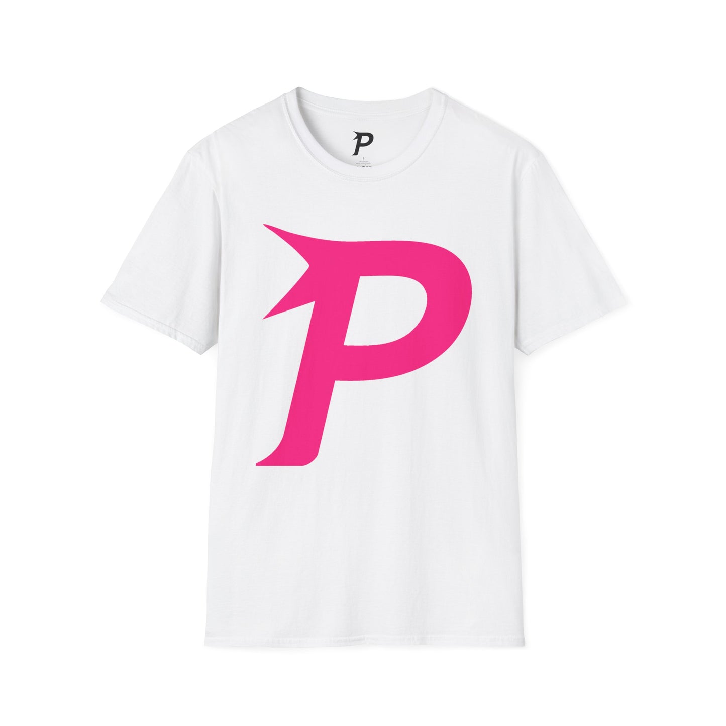 Piktrik Unisex Softstyle T-Shirt – P Logo in Voltage Pink (Neon Pink) – White