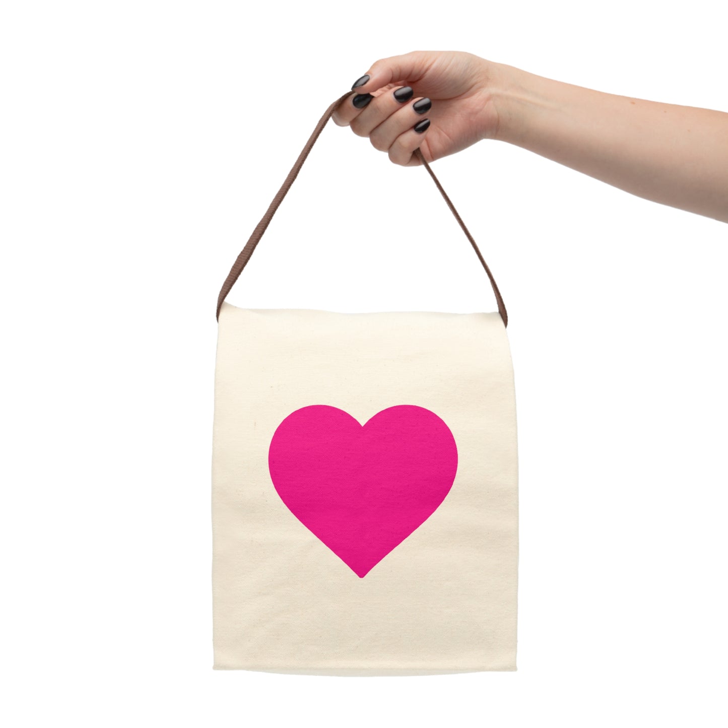 Bolsa de almuerzo de lona Piktrik con diseño de corazón en rosa neón y correa