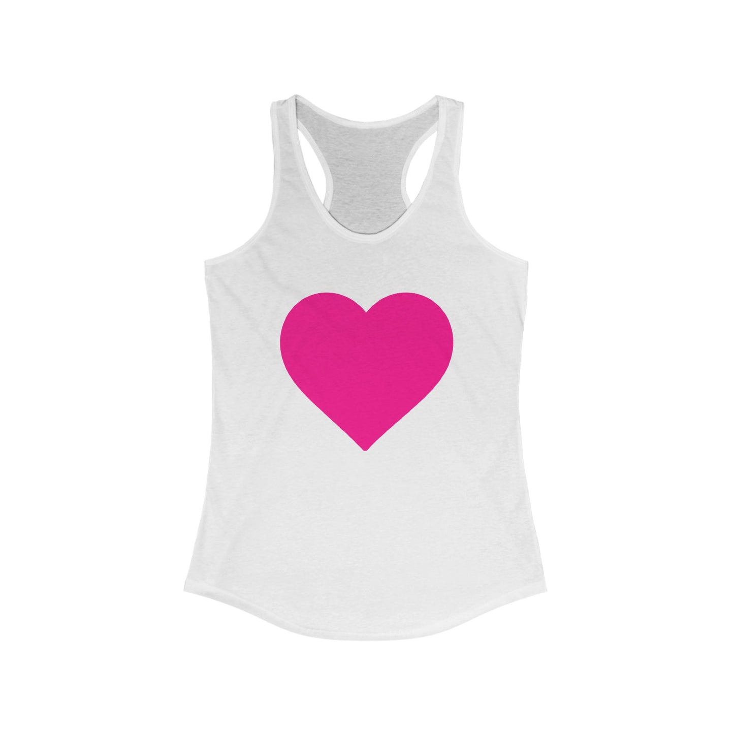 Camiseta de tirantes Piktrik Ideal Racerback para mujer – Diseño de corazón en rosa voltaje (rosa neón) – Blanco