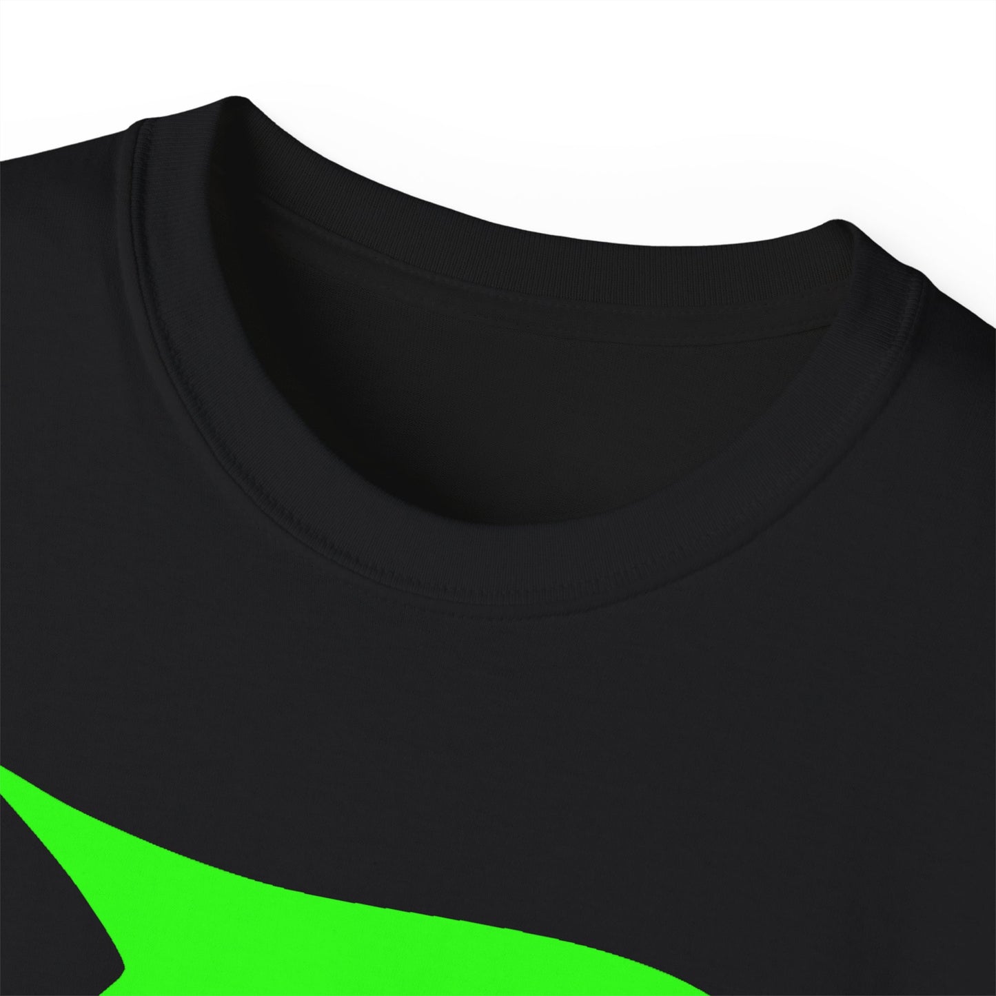 Camiseta unisex de algodón ultra fino Piktrik – Logotipo P en verde neón (lima eléctrica) – Negro