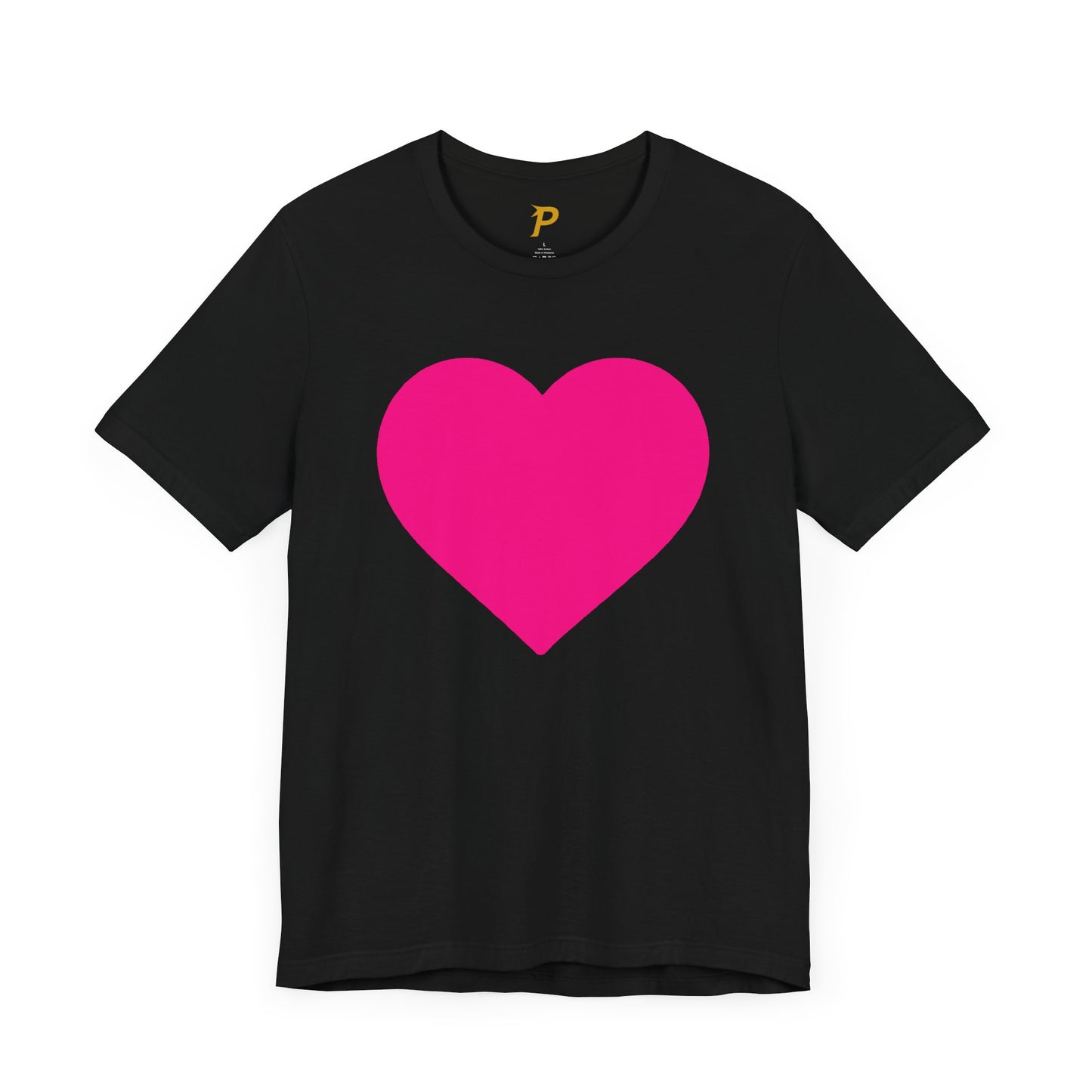Camiseta de manga corta unisex Piktrik – Diseño de corazón en rosa voltaje (rosa neón) – Negro