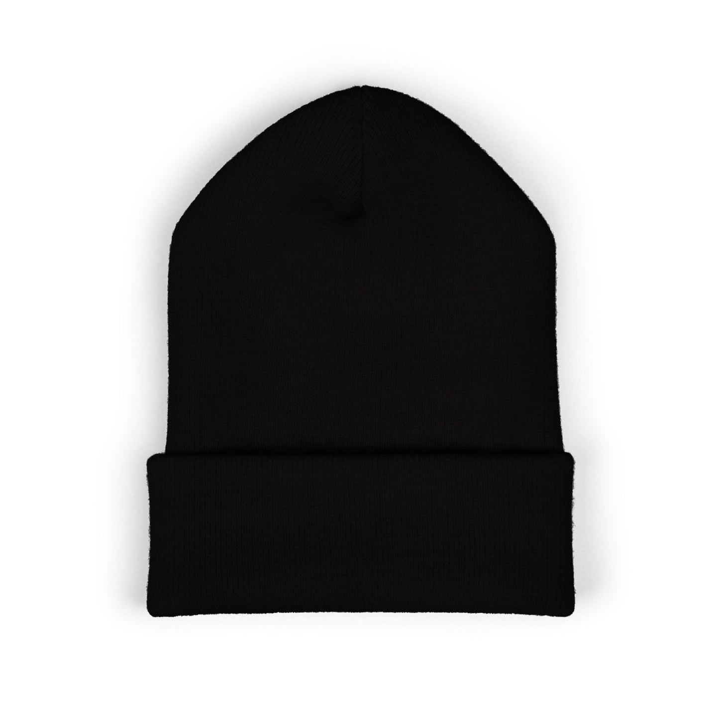 Gorro clásico Piktrik con puños – Diseño de corazón bordado en rosa voltaje (rosa neón) – Negro