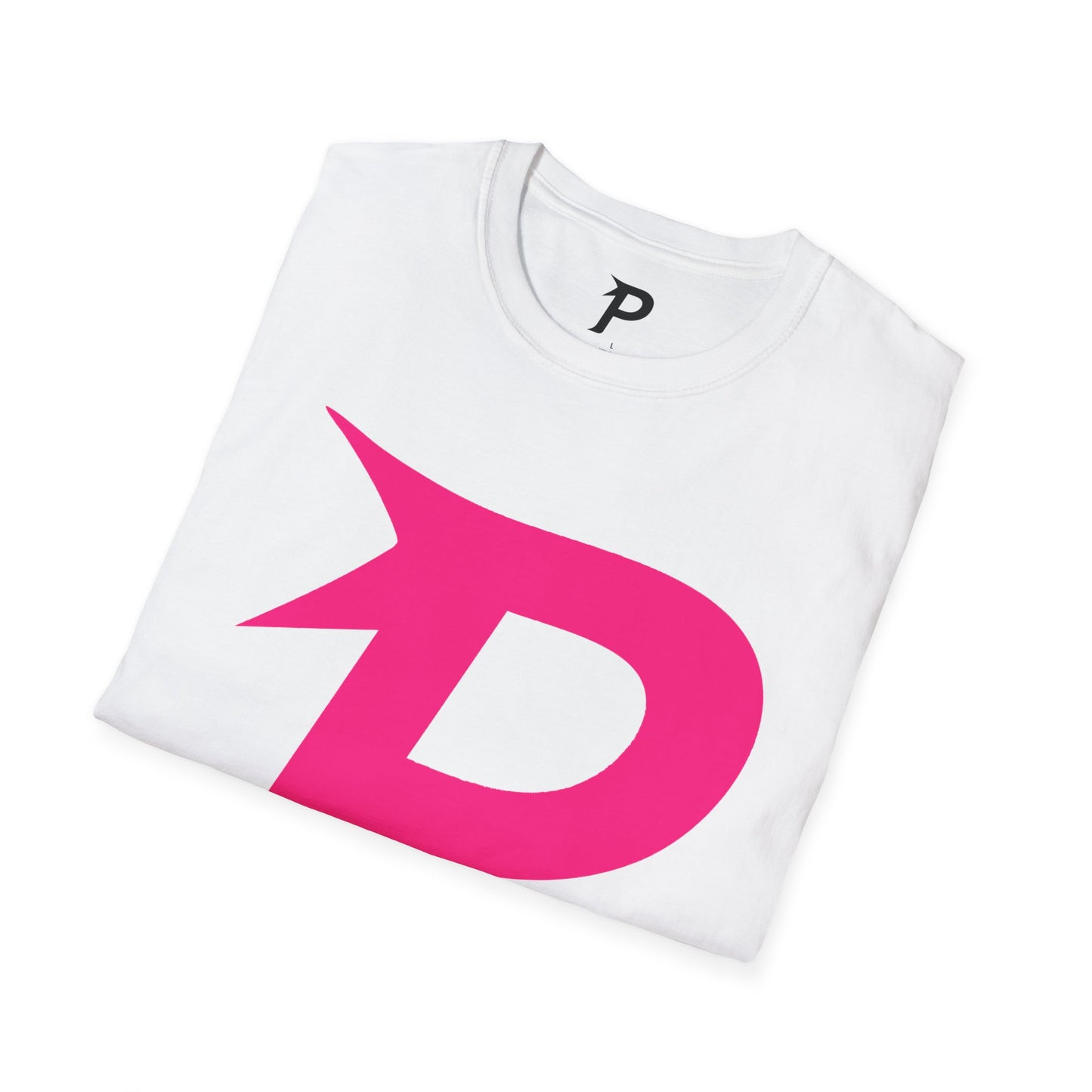 Piktrik Unisex Softstyle T-Shirt – P Logo in Voltage Pink (Neon Pink) – White