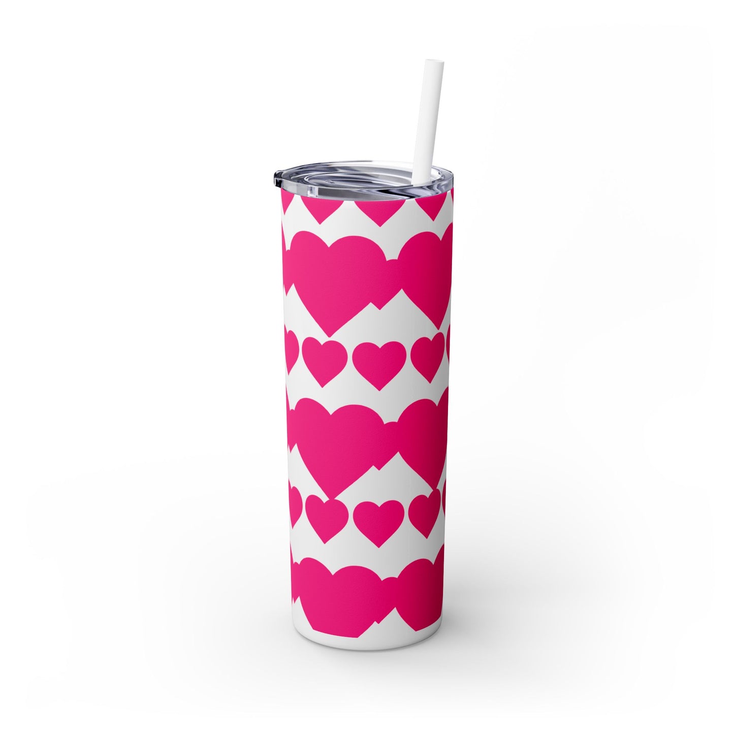 Vaso Piktrik Skinny de 20 oz – Diseño de corazón en rosa ShockaLad (rosa neón) – Blanco