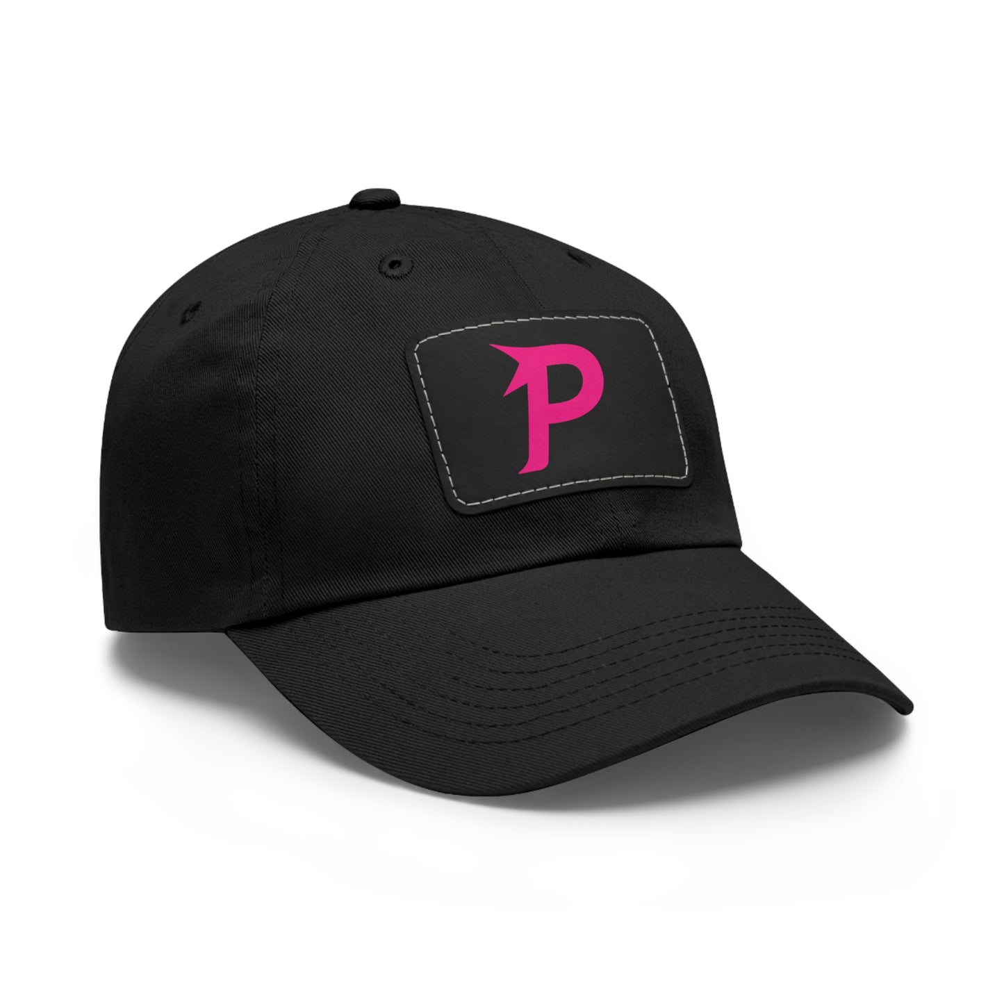 Gorra Piktrik Dad con parche de cuero – Logotipo P en rosa voltaje (rosa neón) – Negro