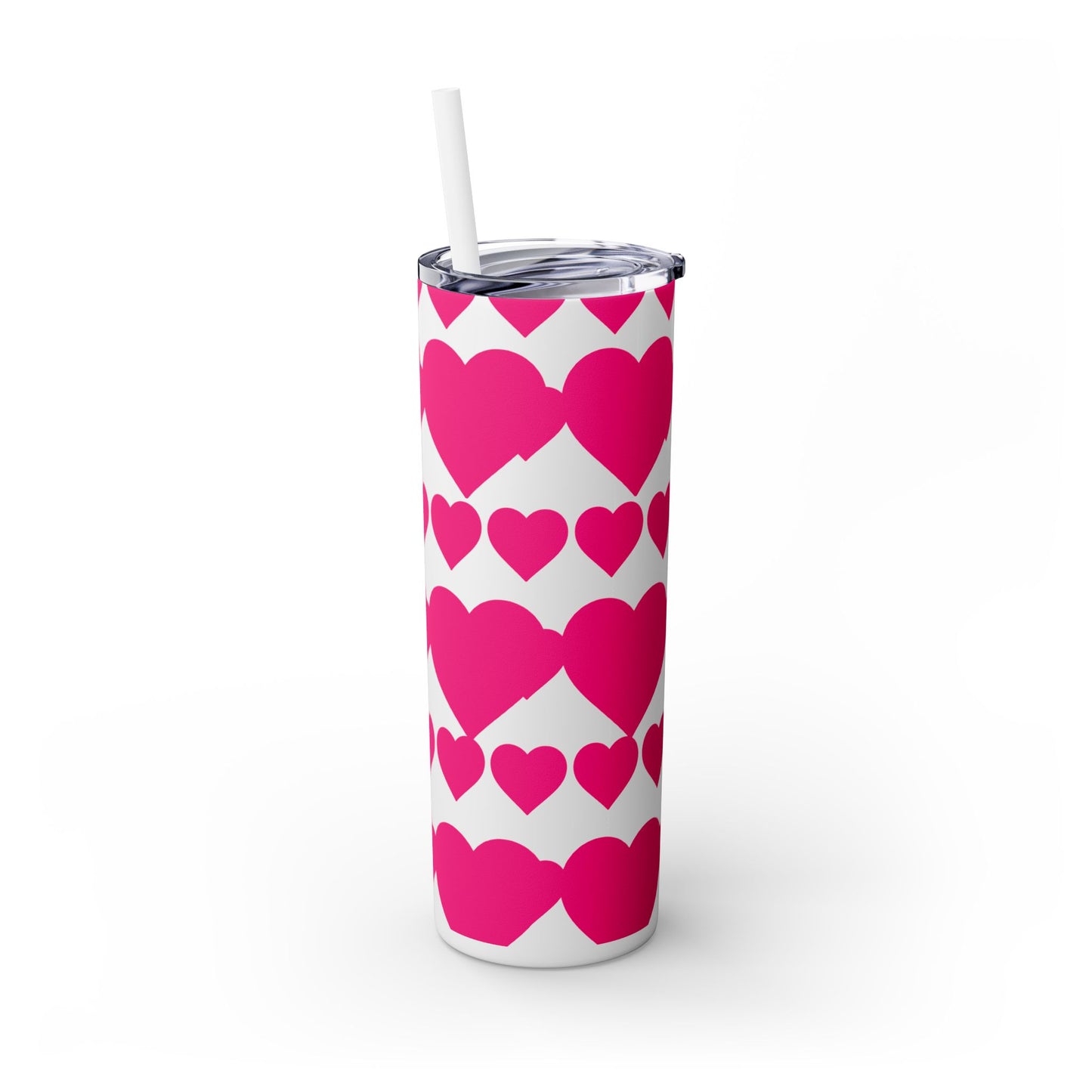Vaso Piktrik Skinny de 20 oz – Diseño de corazón en rosa ShockaLad (rosa neón) – Blanco