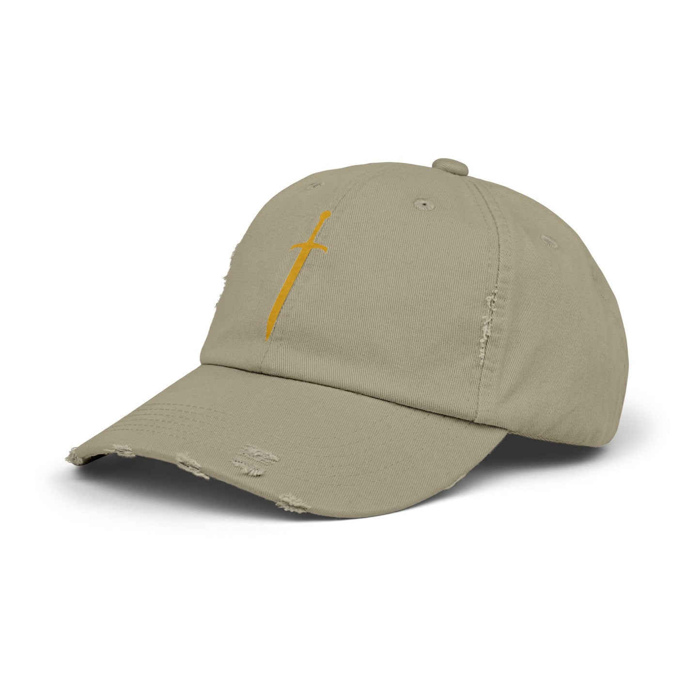 Gorra unisex Piktrik con efecto desgastado – Diseño de espada en color dorado (dorado) – Oliva