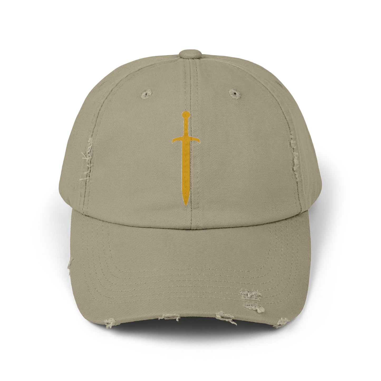 Gorra unisex Piktrik con efecto desgastado – Diseño de espada en color dorado (dorado) – Oliva