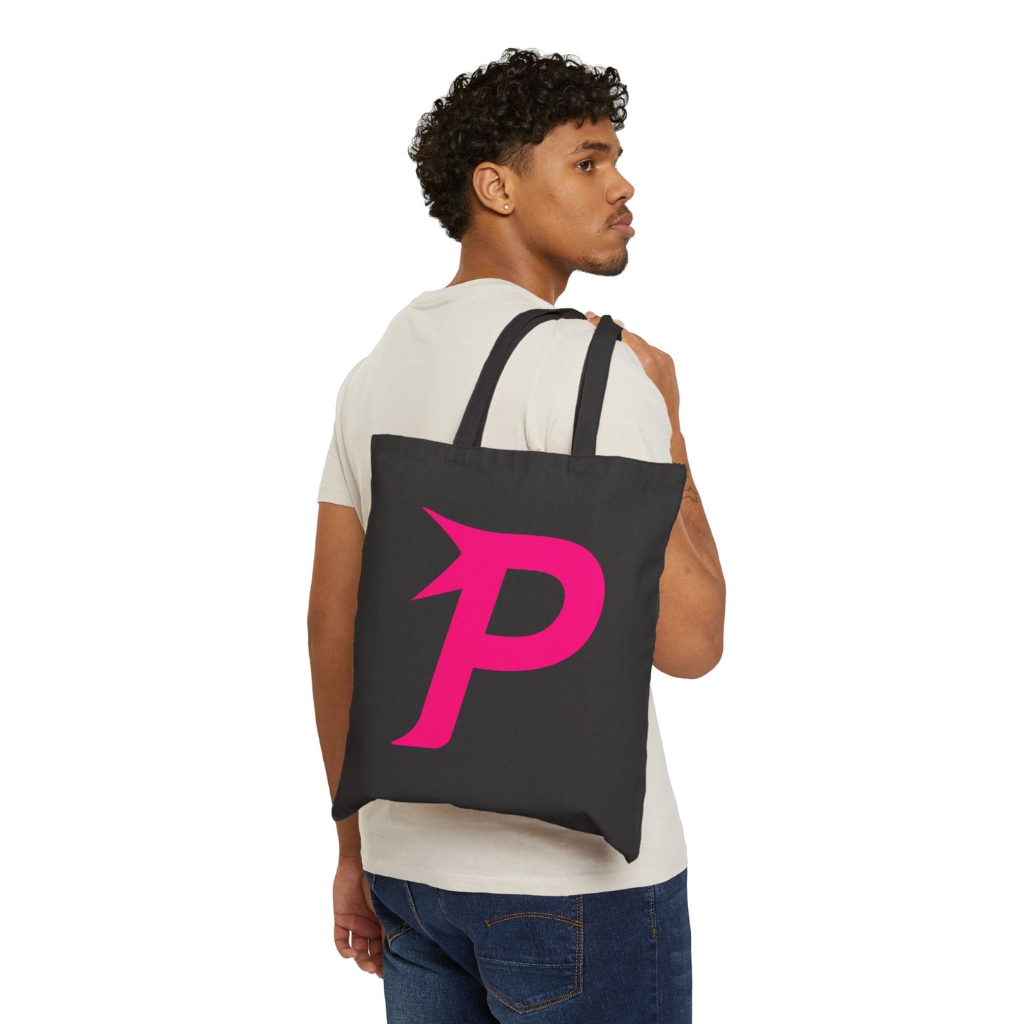 Bolsa de lona de algodón Piktrik con el logotipo P en rosa voltaje (rosa neón)
