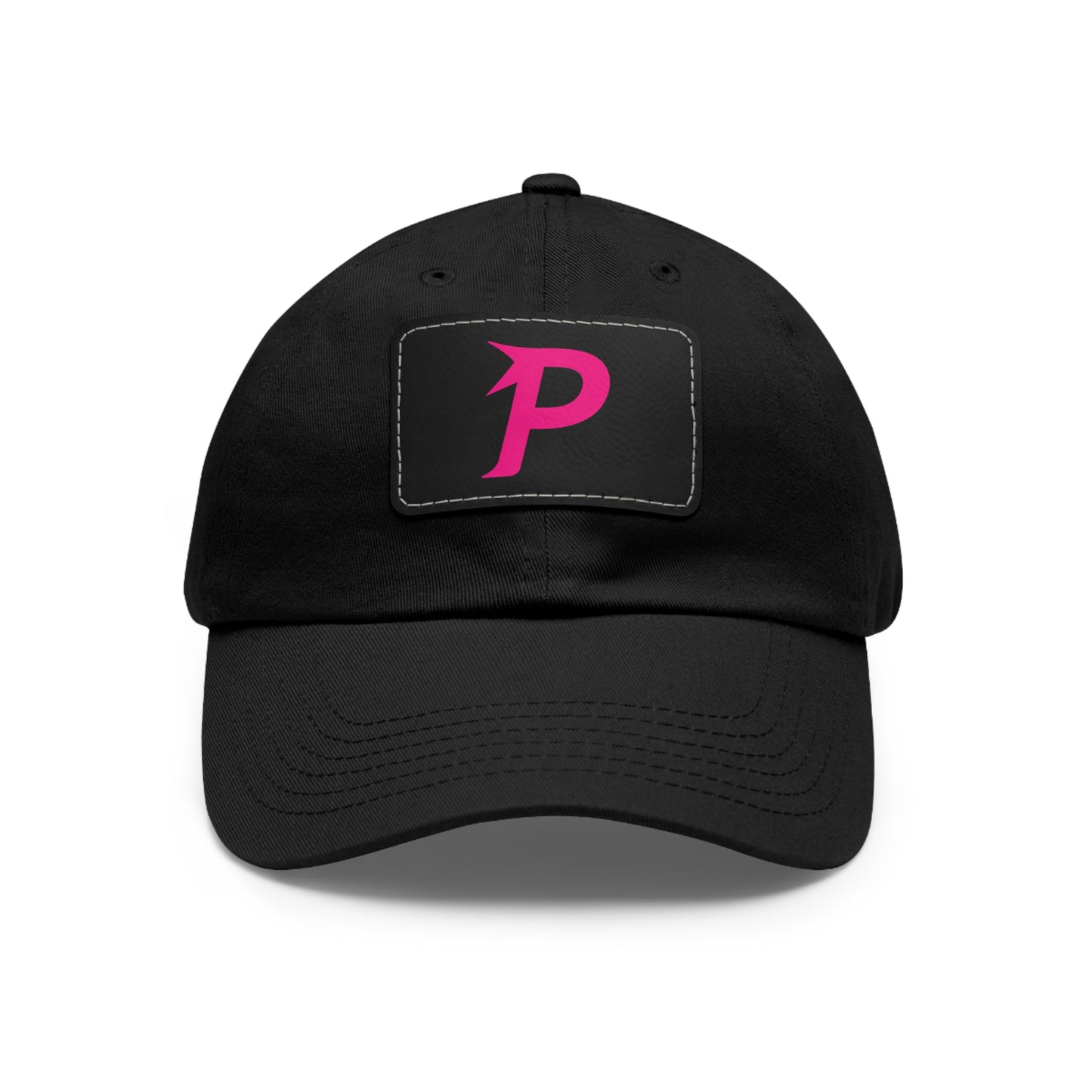 Gorra Piktrik Dad con parche de cuero – Logotipo P en rosa voltaje (rosa neón) – Negro