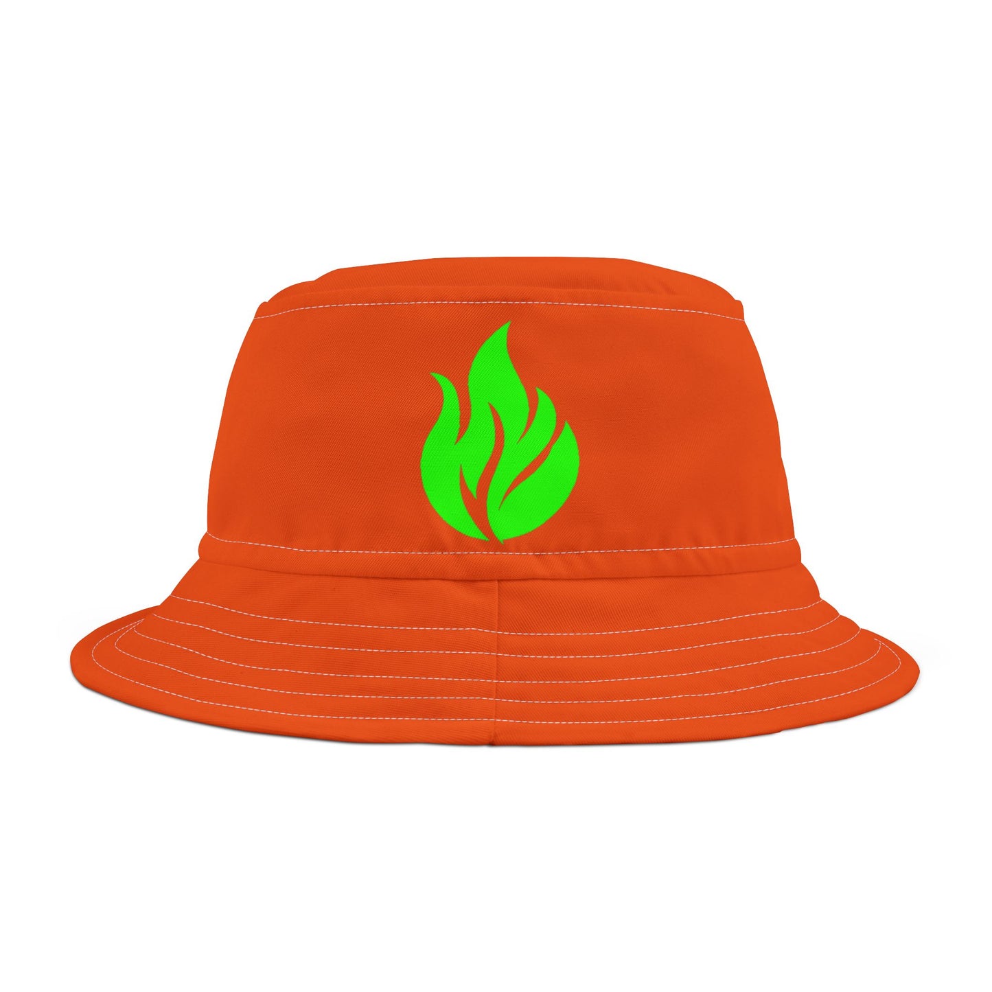 Sombrero de pescador Piktrik – Diseño de ondas de llamas en verde lima eléctrico (verde neón) – Naranja