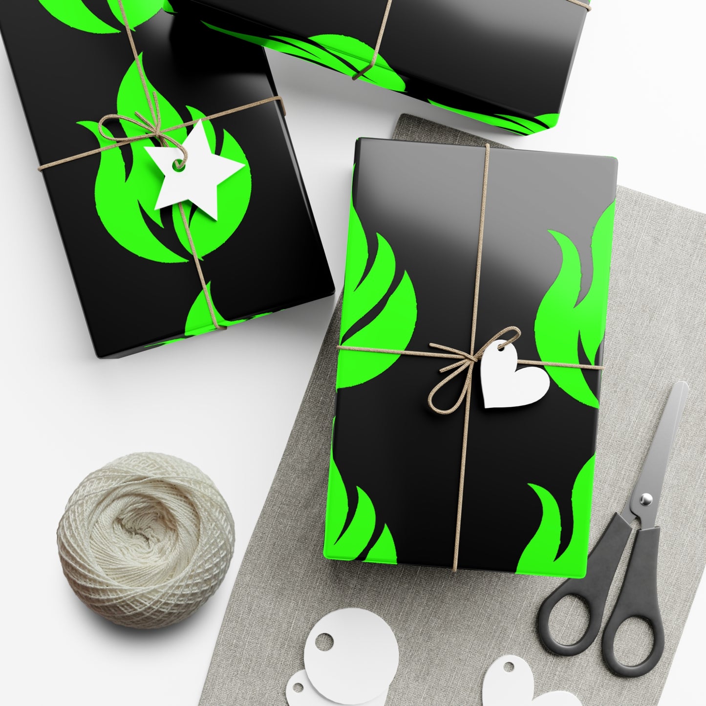 Papel de regalo Piktrik con diseño de ondas de llamas en verde neón