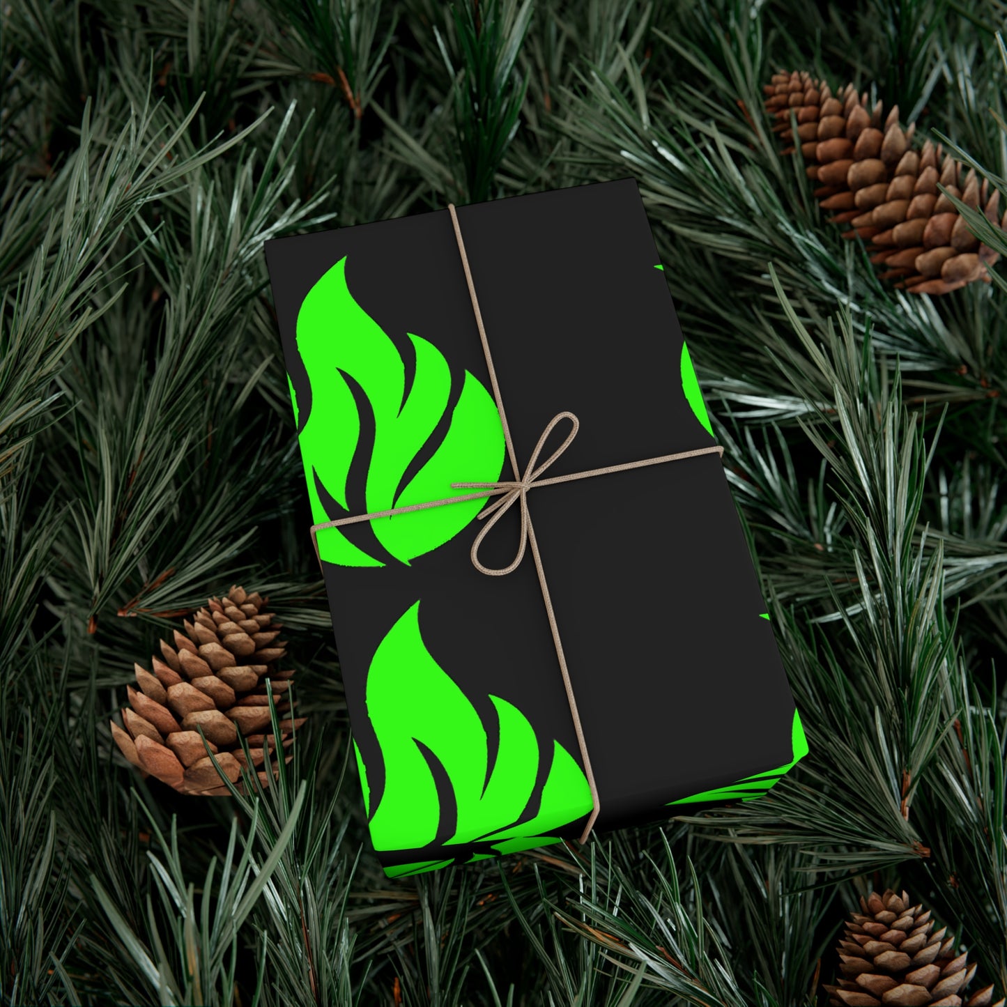 Papel de regalo Piktrik con diseño de ondas de llamas en verde neón