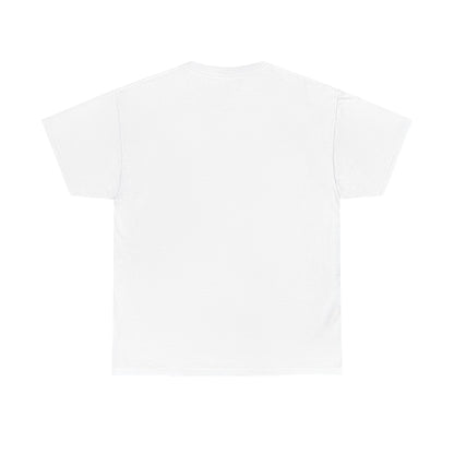 Camiseta unisex de algodón grueso Piktrik – Diseño de espada en Golden Surge (dorado) – Blanco