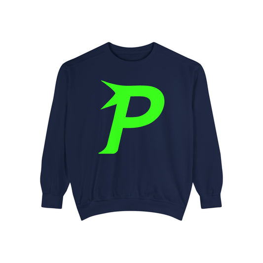 Piktrik Unisex Garment-Dyed Sweatshirt – P Logo in Electric Lime Blaze (Neon Green) – Navy