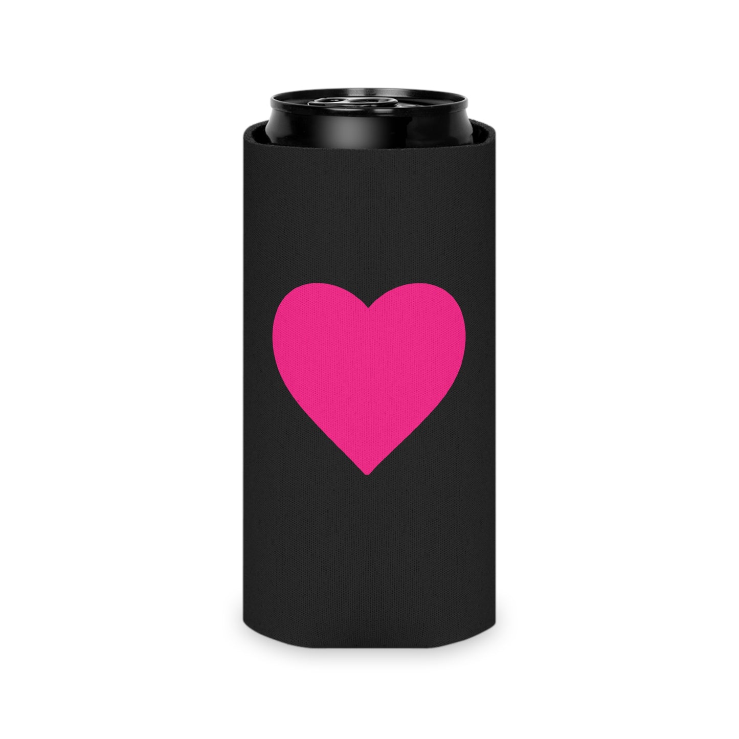 Enfriador de latas Piktrik – Diseño de corazón en rosa voltaje (rosa neón) – Negro 