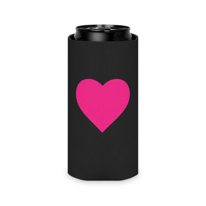 Enfriador de latas Piktrik – Diseño de corazón en rosa voltaje (rosa neón) – Negro 