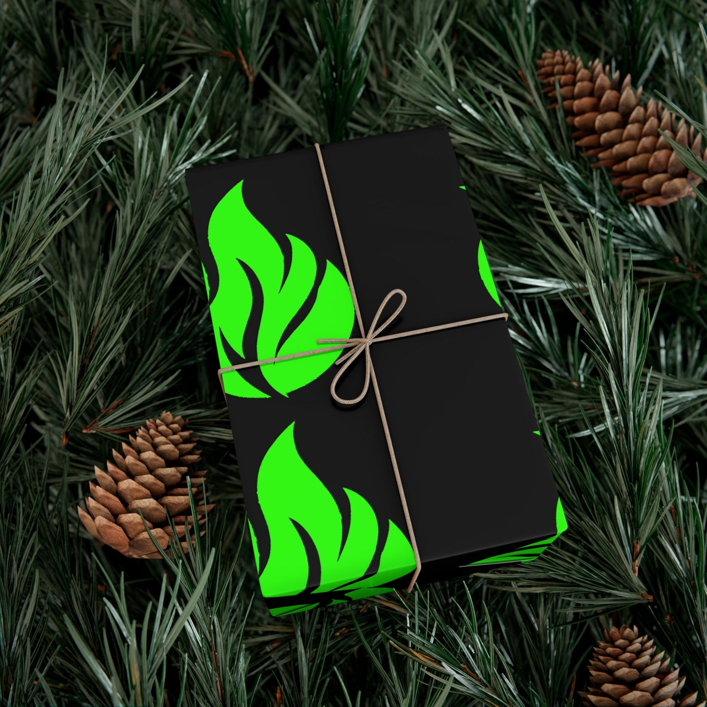 Papel de regalo Piktrik con diseño de ondas de llamas en verde neón 
