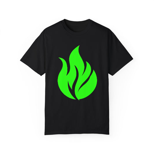 Piktrik Unisex Garment-Dyed T-shirt – Flame Wave Design in Electric Lime Blaze (Neon Green) – Black