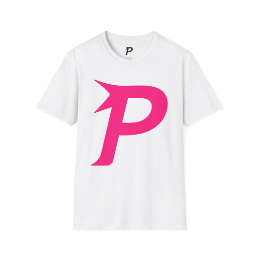 Piktrik Unisex Softstyle T-Shirt – P Logo in Voltage Pink (Neon Pink) – White