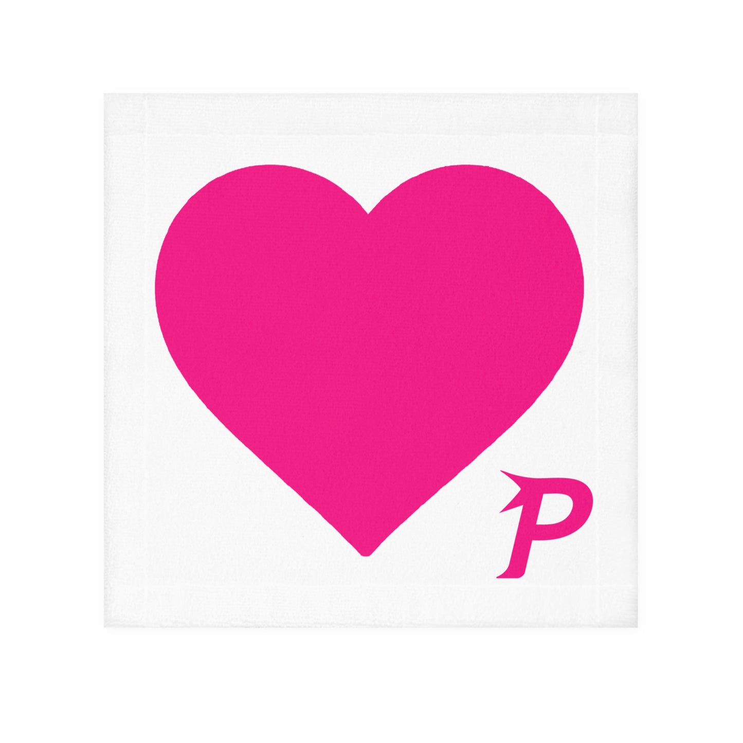 Piktrik Face Towel – Heart Design with P Logo in Voltage Pink (Neon Pink) – White