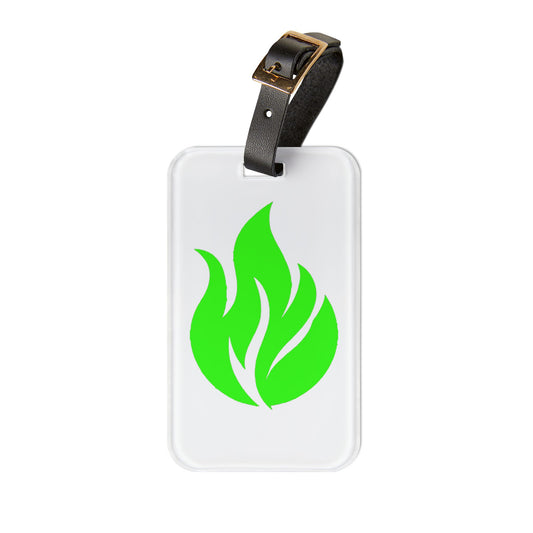 Piktrik Luggage Tag – Flame Wave Design in Electric Lime Blaze (Neon Green) – White