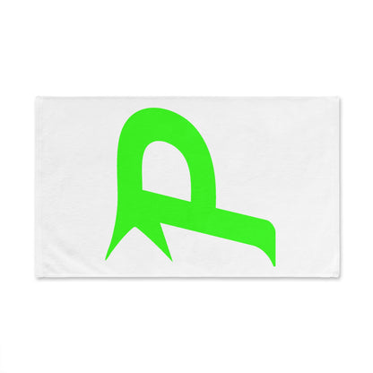 Toalla de manos Piktrik – Logotipo P en verde neón (lima eléctrica) – Blanco