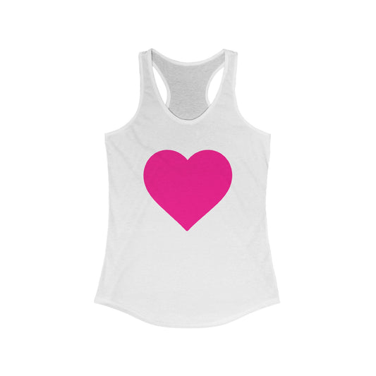 Piktrik Women's Ideal Racerback Tank – Heart Design in Voltage Pink (Neon Pink) – White