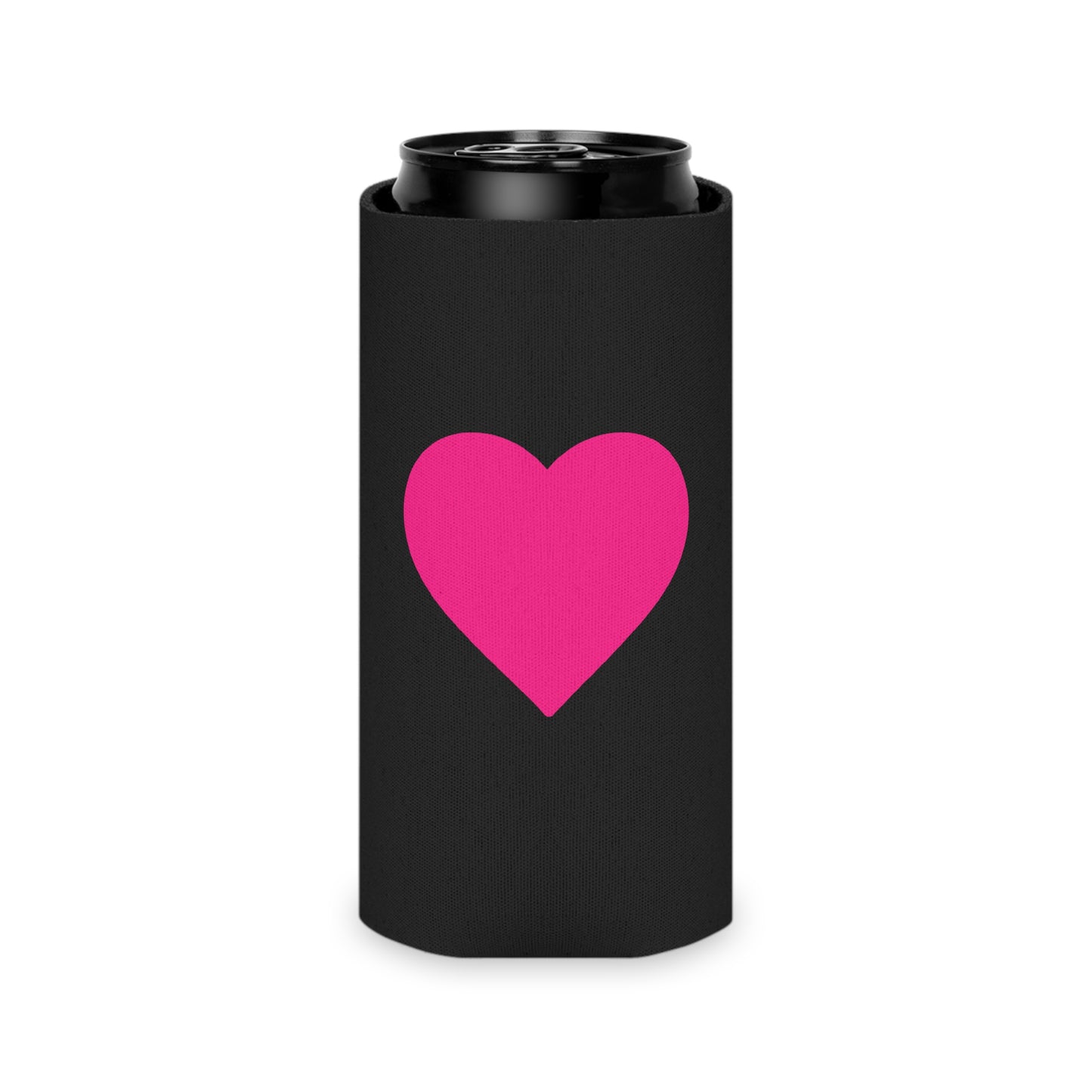 Enfriador de latas Piktrik – Diseño de corazón en rosa voltaje (rosa neón) – Negro 
