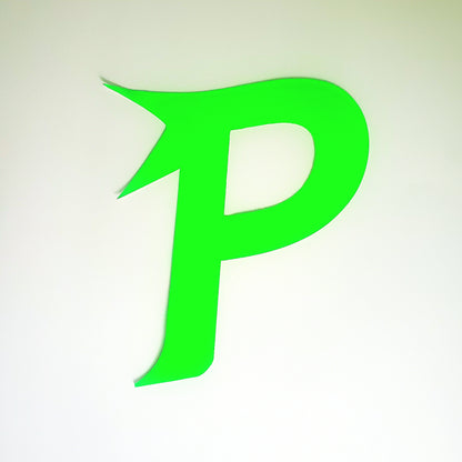 Diseño de paleta con el logotipo Piktrik P: color lima eléctrico (verde neón). Accesorio de pickleball.
