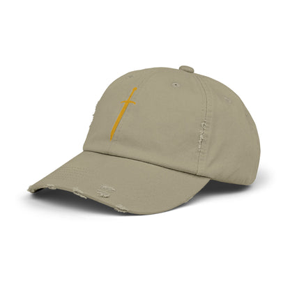 Gorra unisex Piktrik con efecto desgastado – Diseño de espada en color dorado (dorado) – Oliva