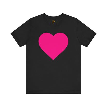 Camiseta de manga corta unisex Piktrik – Diseño de corazón en rosa voltaje (rosa neón) – Negro
