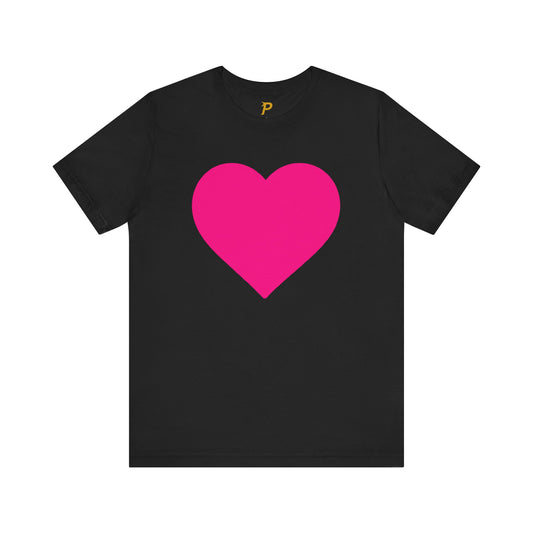 Piktrik Unisex Jersey Short Sleeve Tee – Heart Design in Voltage Pink (Neon Pink) – Black