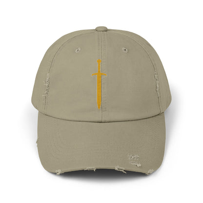 Gorra unisex Piktrik con efecto desgastado – Diseño de espada en color dorado (dorado) – Oliva