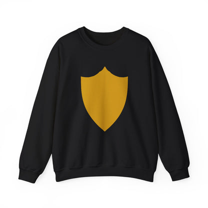Sudadera unisex Piktrik Heavy Blend™ con cuello redondo y diseño de escudo en dorado (dorado) - Negro 