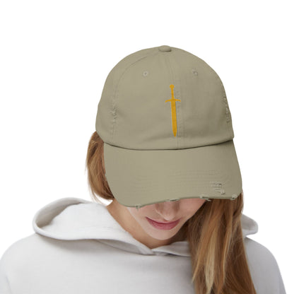 Gorra unisex Piktrik con efecto desgastado – Diseño de espada en color dorado (dorado) – Oliva