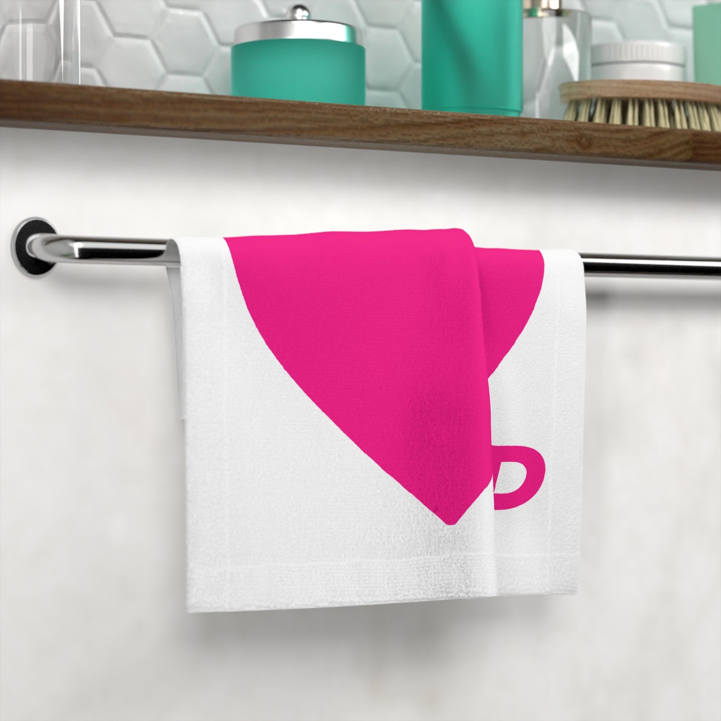 Piktrik Face Towel – Heart Design with P Logo in Voltage Pink (Neon Pink) – White