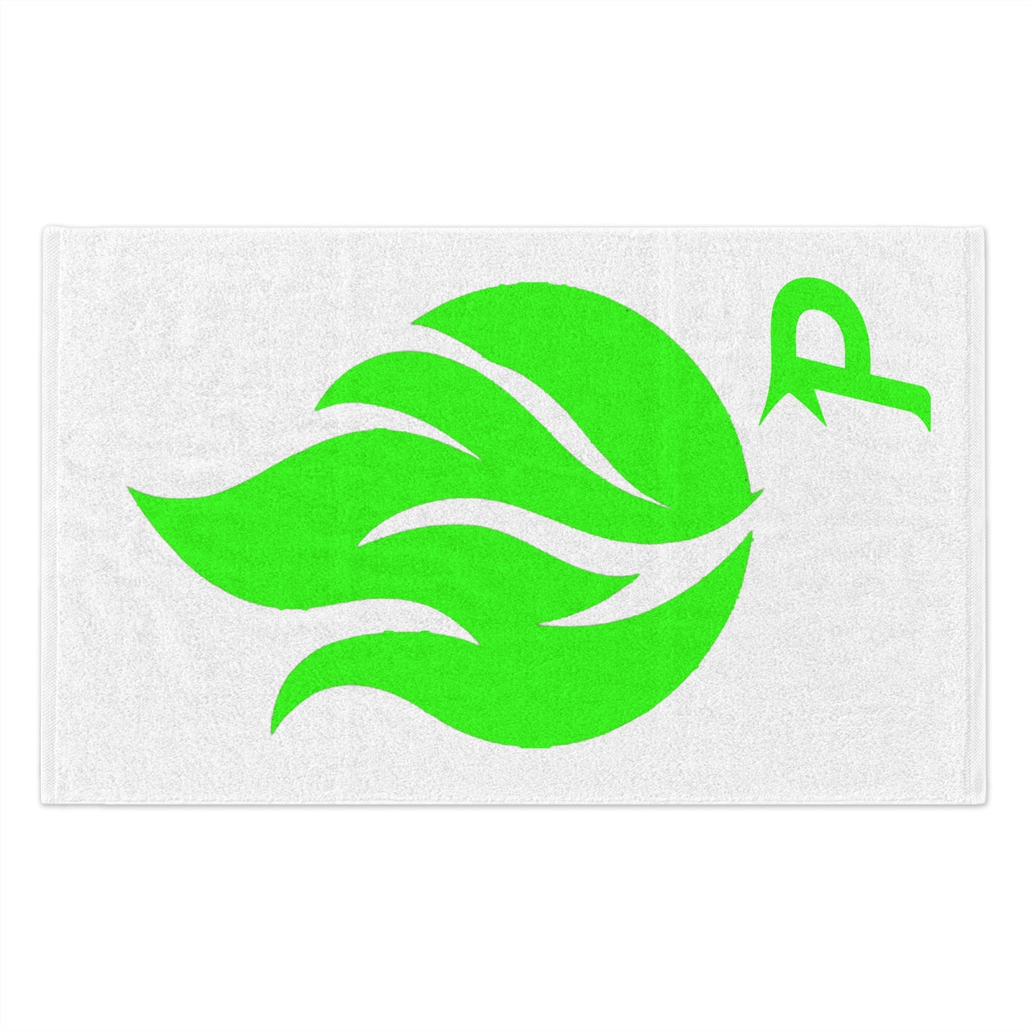 Toalla Piktrik Rally de 28 x 45 cm – Diseño de ondas de llamas con el logotipo P en verde lima eléctrico (verde neón) – Blanco